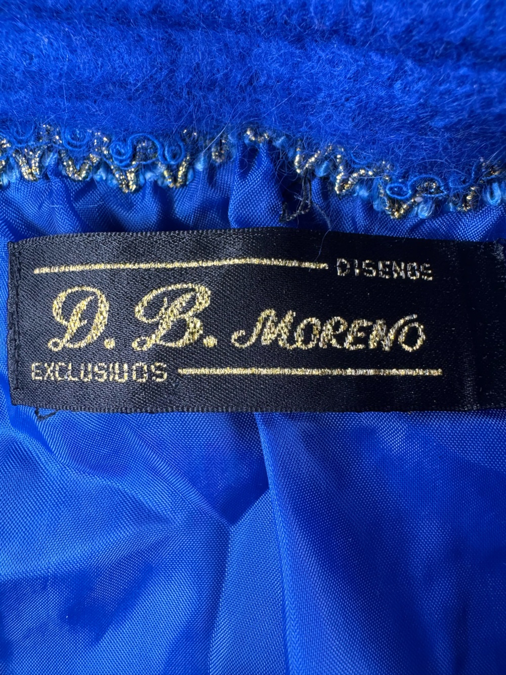Vintage D.B. Moreno Blue Angora Wool 70% Beaded Cardigan Jacket Korea Size S - Picture 2 of 9